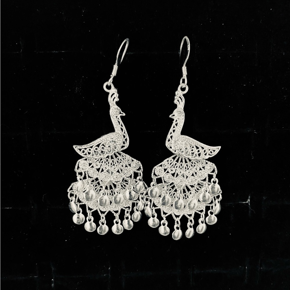 Beautiful vintage peacock sterling silver earrings